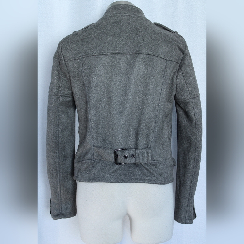 Vici Grey Moto Jacket Small Cotton Biker Style Zip - Picture 4 of 7